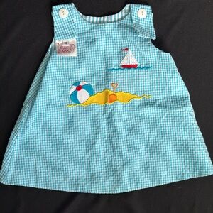 Reversible Mulberry St Gingham Baby Dress with Nautical Embroidery size 18 mths